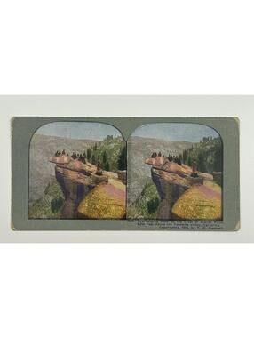 1905 Yosemite Glacier Point Overhanging Rock Stereoview Card T W Ingersoll   L-1